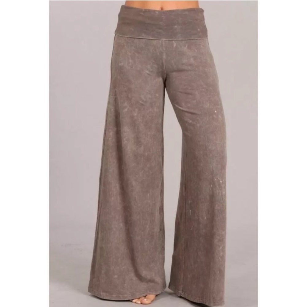 SOLD OUT Desert Taupe Mineral Wash Wide Leg High Waist Palazzo Boho Casual - Picture 2 of 6